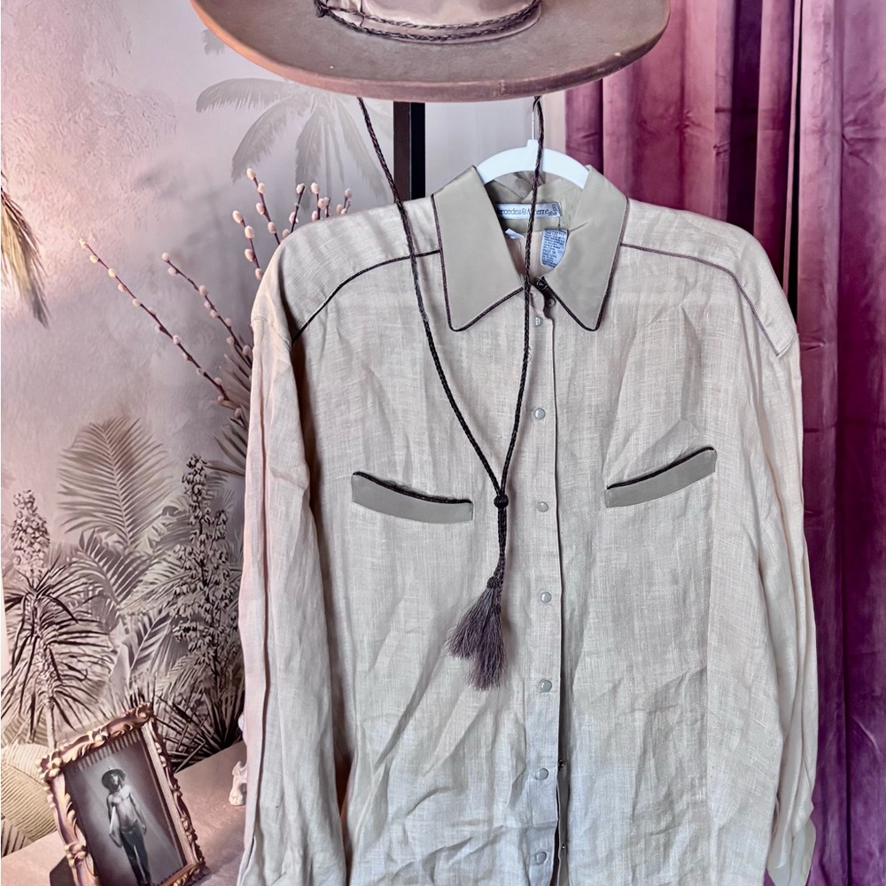 1980’s  Mercedes and Adrienne-Linen Western Shirt
